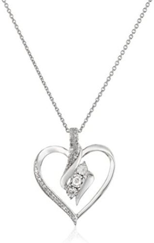 Amazon Collection Diamond 3 Stone Pendant Necklace (1/4 cttw), 18″