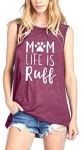 Dog Mom Life is Ruff Graphic Women T-Shirts Tees Lady Dog Lover Letter Print Short Sleeve Tops for Mama