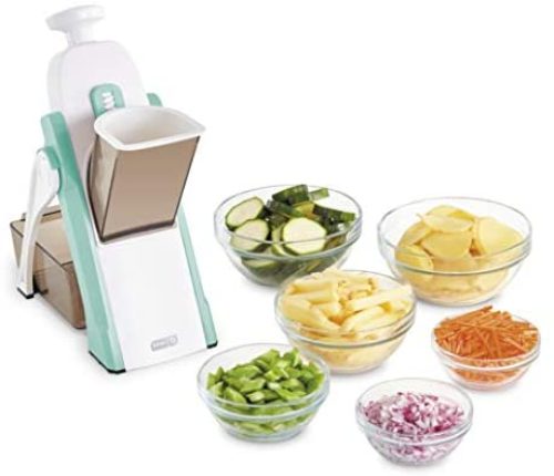 DASH Safe Slice Mandoline Slicer, Julienne + Dicer for Vegetables, Meal Prep & More with 30+ Presets & Thickness Adjuster, Presets, Aqua