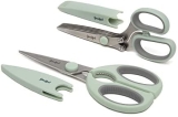 Goodful Herb Scissors 5-Blade Professional Stainless Steel Multipurpose Kitchen Shears with Bottle Opener, Safe Cover and Cleaning Comb, 2-Piece Set, Sage