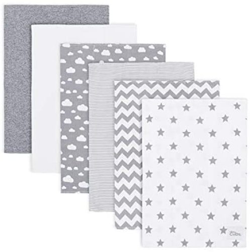 Burp Cloths 6 Pack Large 100% Cotton Washcloths Double Layered Burping Cloths Extra Absorbent and Soft for Boys and Girls by Comfy Cubs (Grey Pattern, Pack of 6)