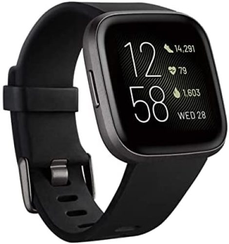 Fitbit Versa 2 Health and Fitness Smartwatch with Heart Rate, Music, Alexa Built-In, Sleep and Swim Tracking, Black/Carbon, One Size (S and L Bands Included)