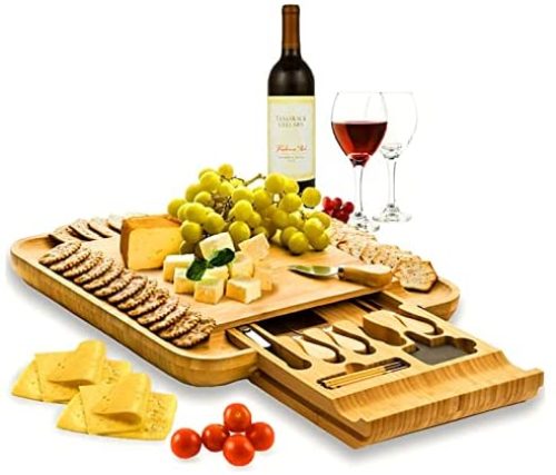 Cheese Board and Knife Set – Large Charcuterie Board Serving Platter – Unique Christmas Present, Gift for Wedding, Housewarming, Bridal Shower, Birthday Gifts for Mom