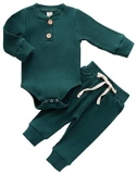Newborn Baby Boy Girl Clothes Ribbed Knitted Cotton Long Sleeve Romper Long Pants Solid Color Fall Winter Outfits