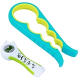 Bloss 2 Pieces Lid Opener, 5 in 1 Multi-Function Can Opener, Bottle Opener Kitchen Gadgets with Non-Slip Handle for Seniors, Arthritis, Women – Ideal Gifts (Green)