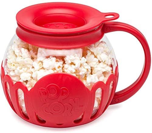Ecolution Original Microwave Micro-Pop Popcorn Popper, Borosilicate Glass, 3-in-1 Lid, Dishwasher Safe, BPA Free, 1.5 Quart Snack Size, Red