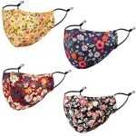 HONYAO Cloth Face_Mask Washable Pure Cotton Face_Mask with Filter Pocket and Nose Wire, Adjustable Ear Loops, Reusable 3 Layers Cotton Face_Masks (4 Pcs)