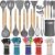 26 Pcs Kitchen Cooking Utensils Set, AIKKIL Heat Resistant Silicone Cooking Kitchen Utensils Spatula Set with Holder, Wooden Handle Non-stick Silicone Kitchen Gadgets Utensil Set (Grey)