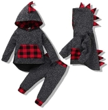 Toddler Infant Baby Boy Clothes Outfit Plaid Long Sleeve Hoodie Sweatshirt Pants Fall Winter Clothes Set for Baby Boy