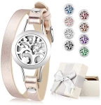 Essential Oil Diffuser Bracelet, Aromatherapy Bracelet Jewelry Stainless Steel Locket Leather Band with 8pcs Washable Refill Pads Birthday Gifts for Women,Girlfriend, Mother,Sister,Aunt