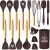 Kinfayv Silicone Cooking Utensils Kitchen Utensil Set, 21 PCS Wooden Handle Nontoxic BPA Free Silicone Spoon Spatula Turner Tongs Kitchen Gadgets Utensil Set for Nonstick Cookware with Holder (Coffee)
