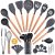 35PCS Silicone Kitchen Cooking Utensils Set with Wooden Handle, Kitchen Gadget Utensil Sets With Holder for Countertop Best Kitchen Cookware Non-stick Heat Resistant BPA Free Non-Toxic Dark Grey