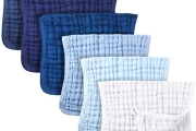 Irenare 6 Pieces Large 20 x 10 Inch Muslin Burp Cloths Multi-colors Cotton Muslin Washcloths Baby Burping Cloth Diapers 6 Absorbent Layers Muslin Face Towels for Baby (Blue Series)