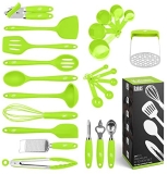 Kitchen Utensil Set, 24 Silicone Cooking Utensils, Non-Stick and Heat Resistant Kitchen Tools, Useful Cooking Gadgets (Green)