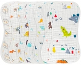 GROBRO7 7Pcs Baby Muslin Burp Cloths 21”x10.5” Long Burping Bids for Babies Dinosaur Blue Whale Forest Animals Cotton Large Towel 6 Layers Extra Absorbent Soft Machine Washable Nursery Newborn Gift