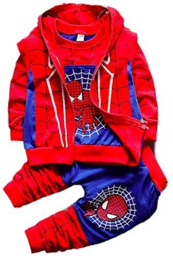 Superhero Costume for Boys | Kids Clothing Set | 3 Piece Tracksuit Hoodie Pants & T-Shirt Red/Blue